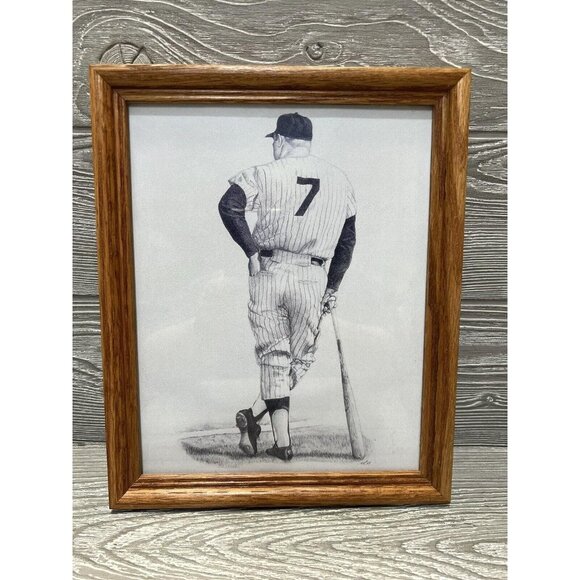 Framed Reproduction Mickey Mantle Art Print New York Yankees MLB Baseball - Picture 1 of 5
